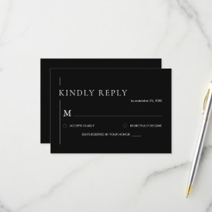 Elegant Simple Black & White Wedding RSVP Card