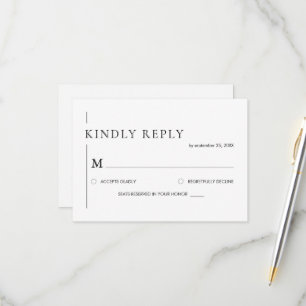 Elegant Simple Black & White Wedding RSVP Card