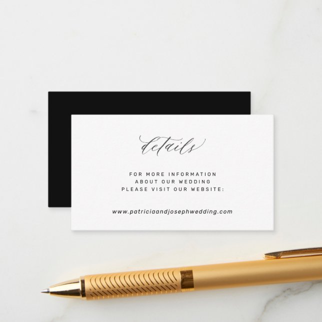 Elegant simple black white wedding website details enclosure card (Front/Back In Situ)