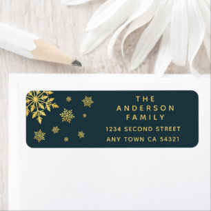Elegant Simple Blue and Gold Snowflakes label 