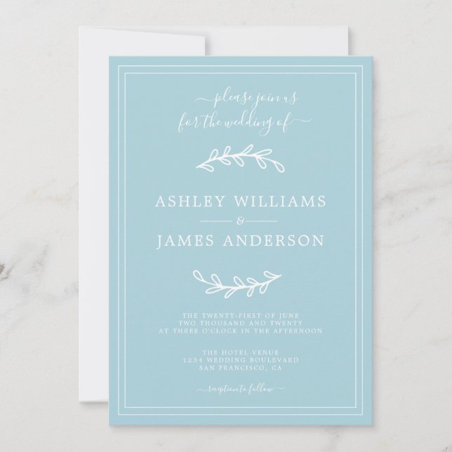 Elegant Simple Blue Glow Wedding invitation (Front)