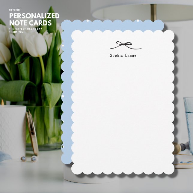 Elegant Simple Blue Personalised Scalloped Edge Note Card (Creator Uploaded)