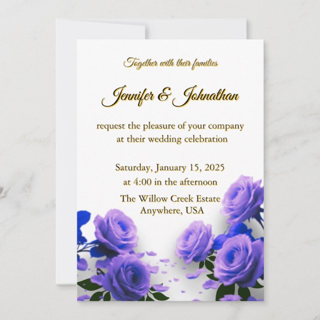 Elegant Simple Blue Roses Love is in Bloom Wedding Invitation (Front)