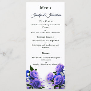 Elegant Simple Blue Roses Love is in Bloom Wedding Menu