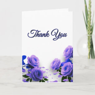 Elegant Simple Blue Roses Love is in Bloom Wedding Thank You Card
