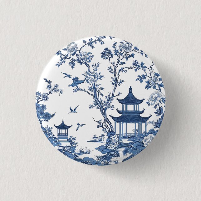 Elegant simple Blue White Flower chinoiserie style 3 Cm Round Badge (Front)
