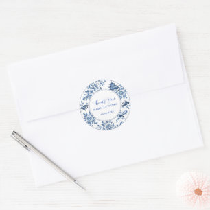 Elegant simple Blue White Flower chinoiserie style Classic Round Sticker