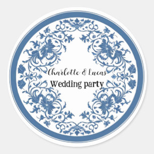 Elegant simple Blue White Flower chinoiserie style Classic Round Sticker