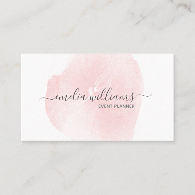 Elegant Simple Blush Pink Watercolor Signature Business Card (Front)