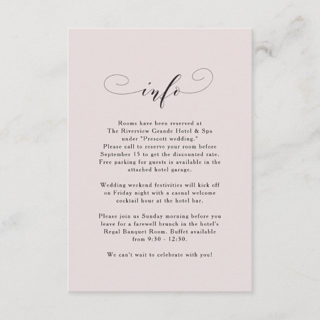 Elegant simple blush pink wedding information invitation (Front)