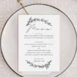 Elegant simple botanical floral script wedding menu<br><div class="desc">Elegant black and white floral menu with simple script for botanical garden wedding. Suitable for Birthday / Anniversary / Rehearsal dinner / Bridal Shower / Bachelorette party.</div>