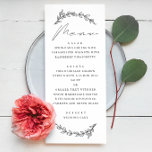 Elegant simple botanical floral script wedding menu<br><div class="desc">Elegant black and white floral menu with simple script for botanical garden wedding. Suitable for Birthday / Anniversary / Rehearsal dinner / Bridal Shower / Bachelorette party.</div>