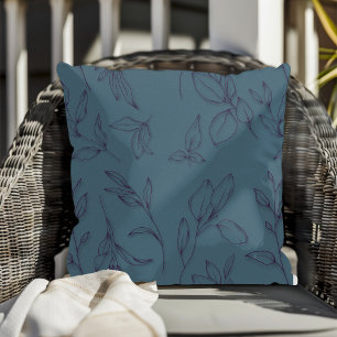 Elegant Simple Botanical Leaves On Blue Cushion