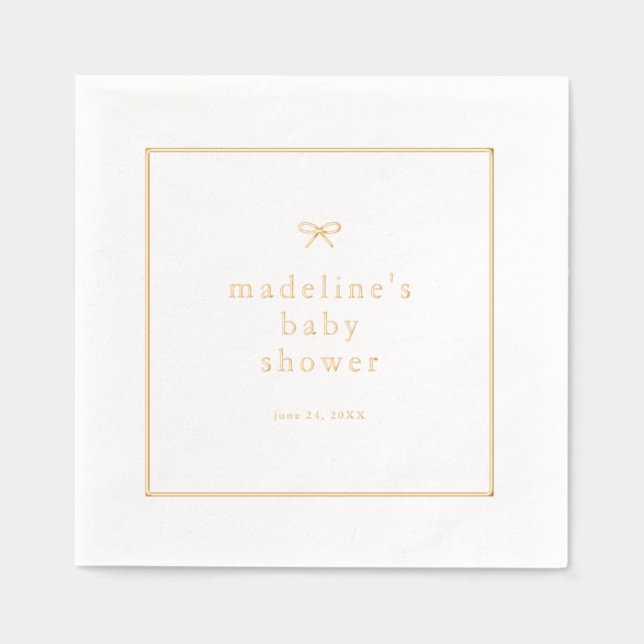 Elegant Simple Bow Gender Neutral Baby Shower Foil Napkins (Front)