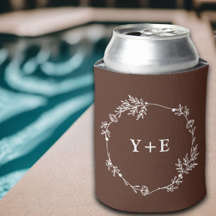 Elegant Simple Brown Monogrammed Wedding Can Cooler
