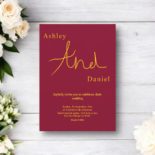 Elegant Simple Burgundy And Gold Modern Wedding Invitation