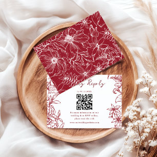 Elegant Simple Burgundy Floral QR Code Wedding RSVP Card
