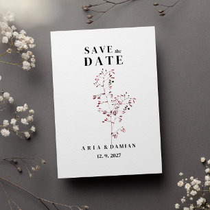 Elegant simple burgundy pink floral Save the Date  Invitation
