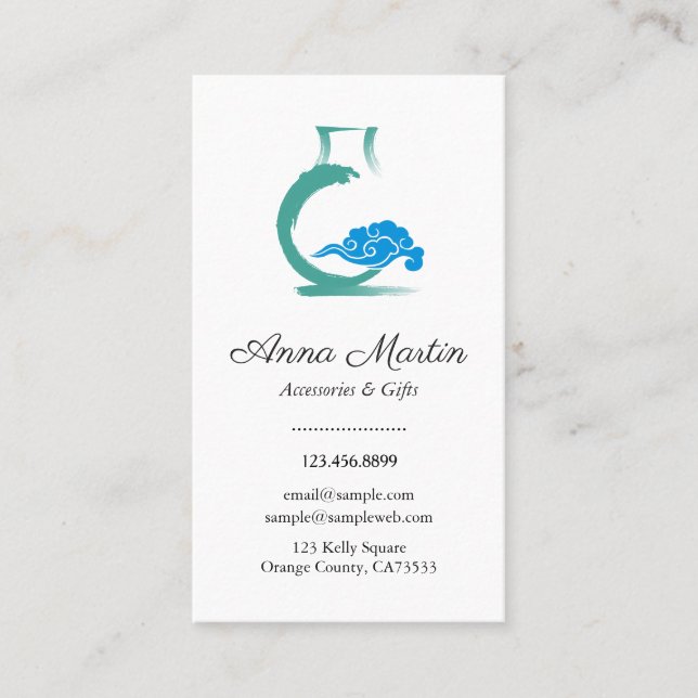 Elegant Simple Business Card with Chinoiserie Vase (Front)