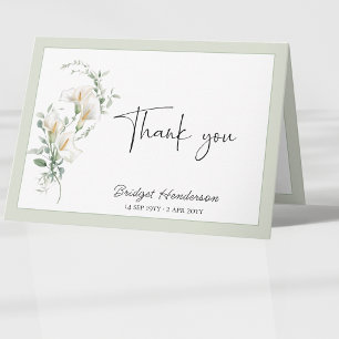 Elegant Simple Calla Lily Eucalyptus Sympathy Thank You Card