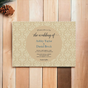 Elegant Simple Calligraphy Damask Formal Wedding Invitation
