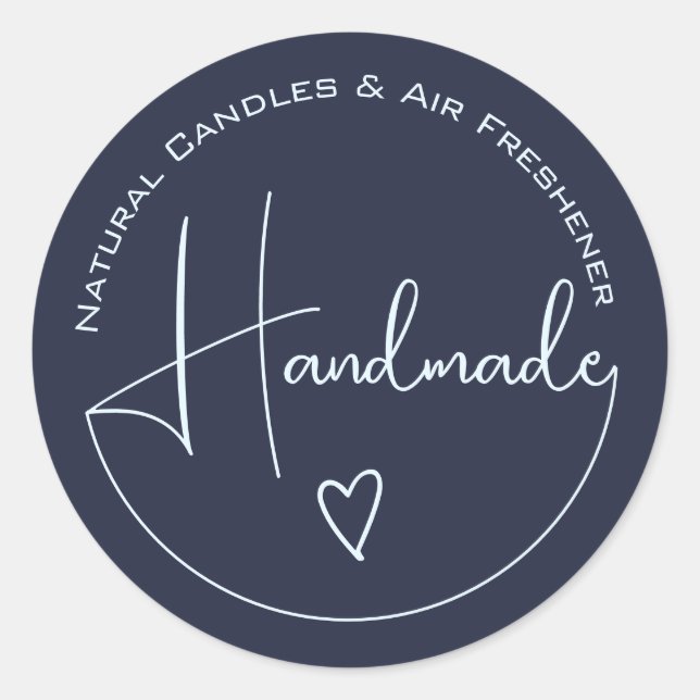 Elegant Simple Calligraphy Handmade Heart Blue Classic Round Sticker (Front)