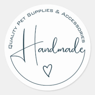 Elegant Simple Calligraphy Handmade Heart White Classic Round Sticker