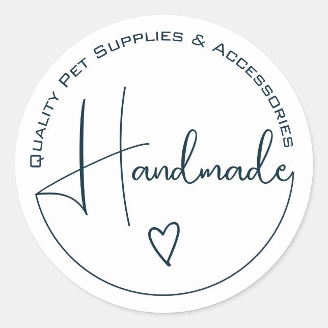 Elegant Simple Calligraphy Handmade Heart White Classic Round Sticker (Front)