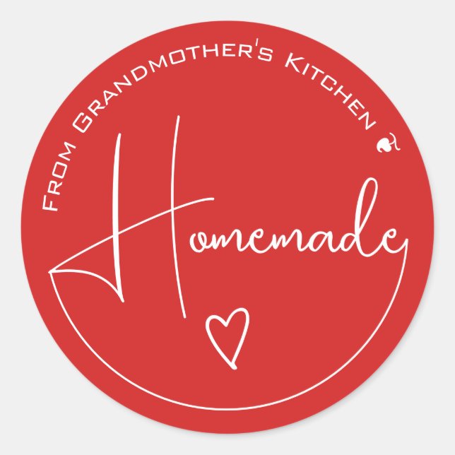 Elegant Simple Calligraphy Homemade Heart Red Classic Round Sticker (Front)