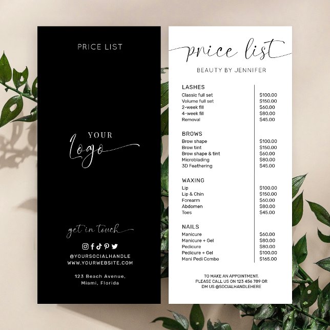 Elegant Simple Calligraphy Logo Beauty Price List Rack Card (Creator Uploaded)