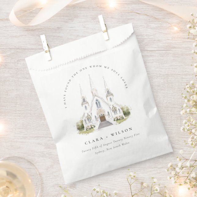 Elegant Simple Catholic Watercolor Church Wedding Favour Bags (Clipped)