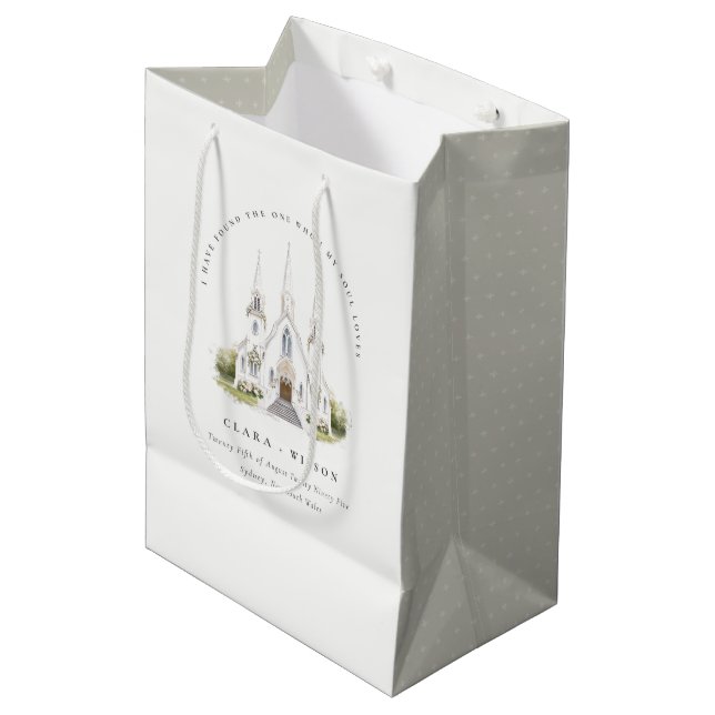 Elegant Simple Catholic Watercolor Church Wedding Medium Gift Bag (Front Angled)