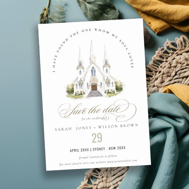Elegant Simple Catholic Watercolor Church Wedding Save The Date (Creator Uploaded)