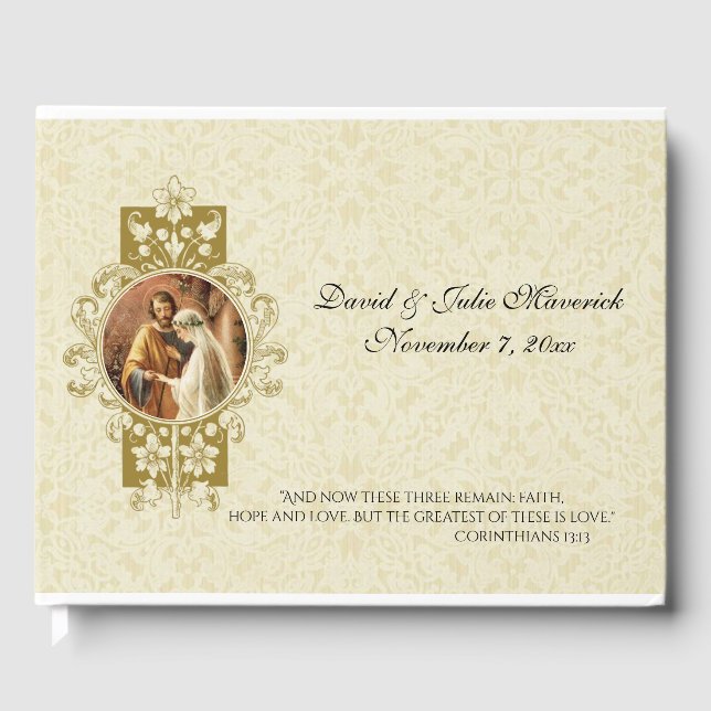 Elegant Simple Catholic Wedding Traditional Guest Book (Front)