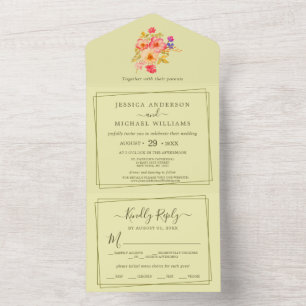 Elegant Simple Celestial Yellow, Monogram Wedding All In One Invitation