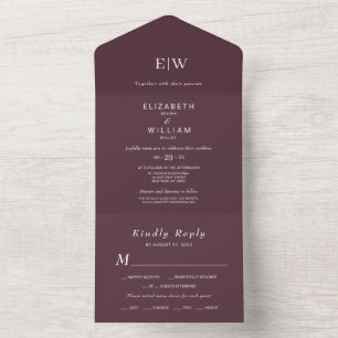 Elegant Simple Cherry Lacquer, Monogram Wedding All In One Invitation