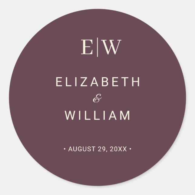 Elegant Simple Cherry Lacquer, Monogram Wedding Classic Round Sticker (Front)