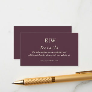 Elegant Simple Cherry Lacquer, Monogram Wedding Enclosure Card