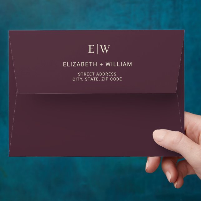 Elegant Simple Cherry Lacquer, Monogram Wedding Envelope (Hand)