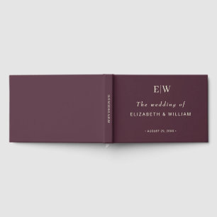 Elegant Simple Cherry Lacquer, Monogram Wedding Guest Book