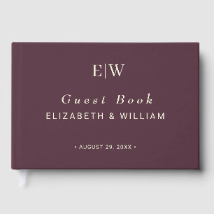 Elegant Simple Cherry Lacquer, Monogram Wedding Guest Book