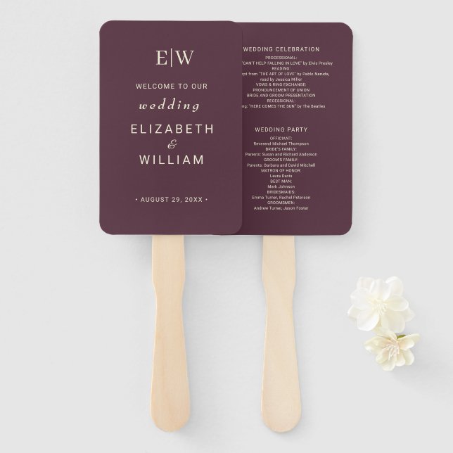 Elegant Simple Cherry Lacquer, Monogram Wedding Hand Fan (Front and Back)