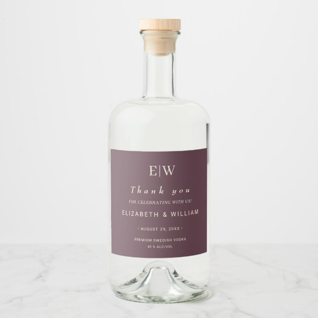 Elegant Simple Cherry Lacquer, Monogram Wedding Liquor Bottle Label (Front)