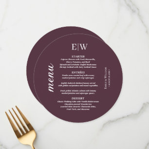 Elegant Simple Cherry Lacquer, Monogram Wedding Menu