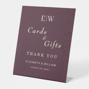 Elegant Simple Cherry Lacquer, Monogram Wedding Pedestal Sign