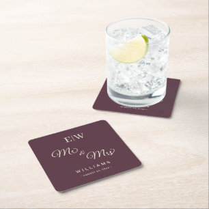 Elegant Simple Cherry Lacquer, Monogram Wedding Square Paper Coaster