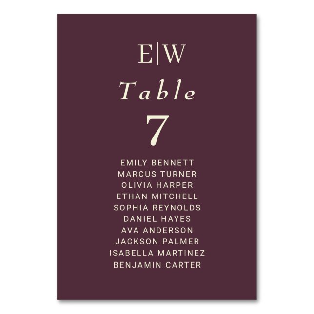 Elegant Simple Cherry Lacquer, Monogram Wedding Table Number (Front)