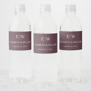 Elegant Simple Cherry Lacquer, Monogram Wedding Water Bottle Label