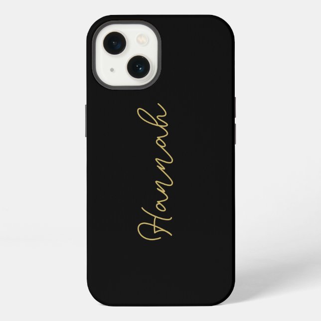 Elegant Simple Chic Black and Gold Script Monogram iPhone Case (Back)
