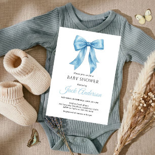 Elegant Simple Chic Blue Bow Boy Baby Shower  Invitation